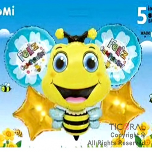 SET DE GLOBOS METALIZADO ABEJA 5 UNIDADES X 1